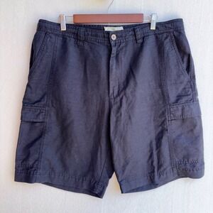 MEN'S LINEN CARGO SHORTS 10 Inch Inseam 38 Black Y2K Relaxed Breathable Cotton